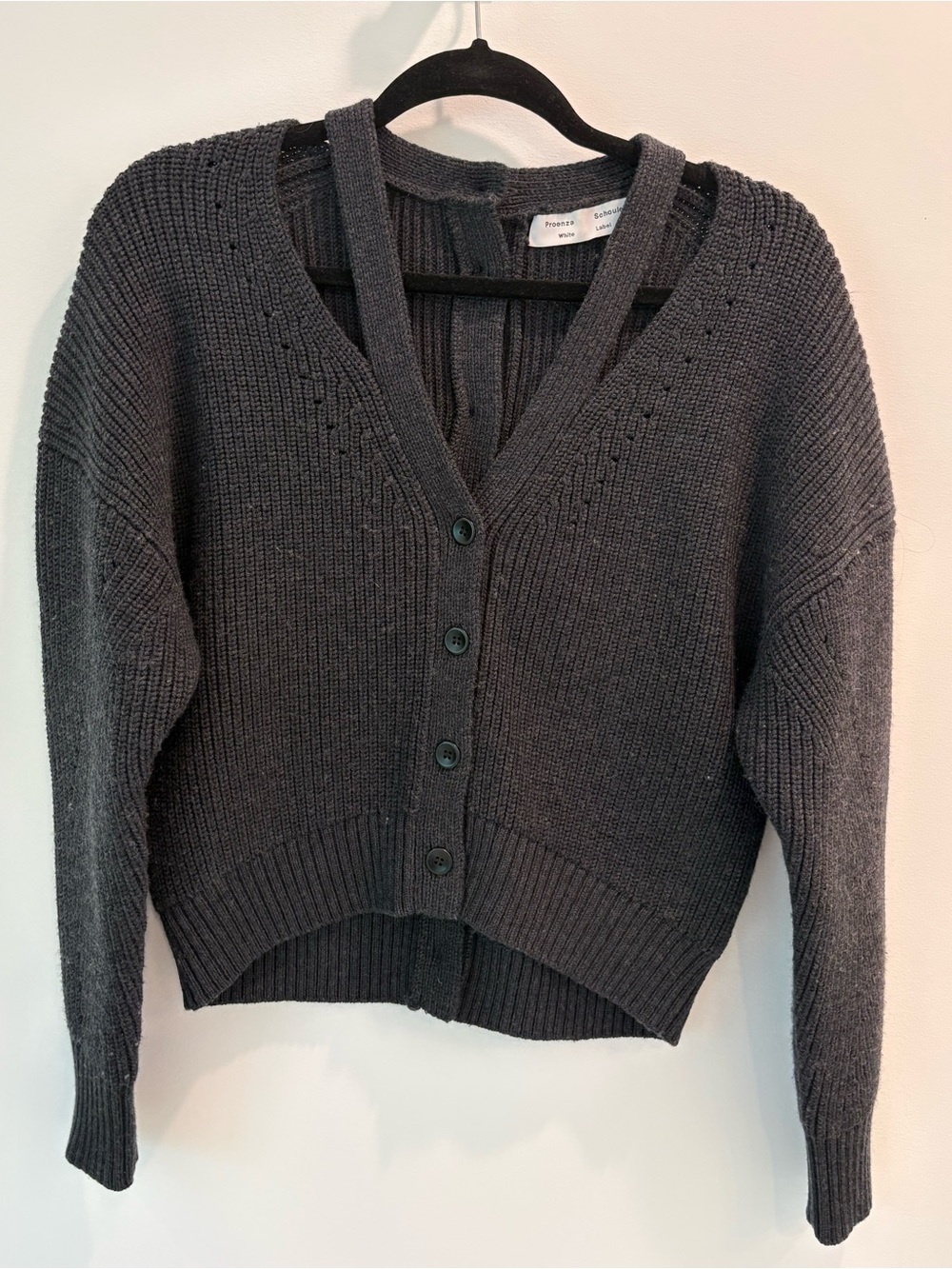Proenza Schouler Charcoal V-Neck Button Cardigan Sweater